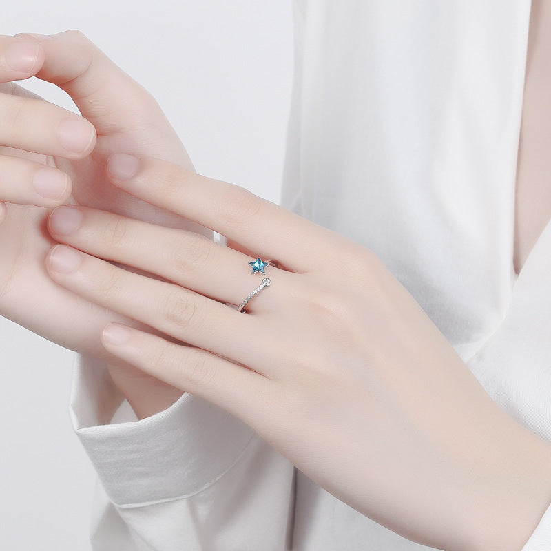 Womens Pentagram Ring Galaxy Inspired Gold Plated White Copper Artificial Gemstone Elegant Durable Top Jewelry