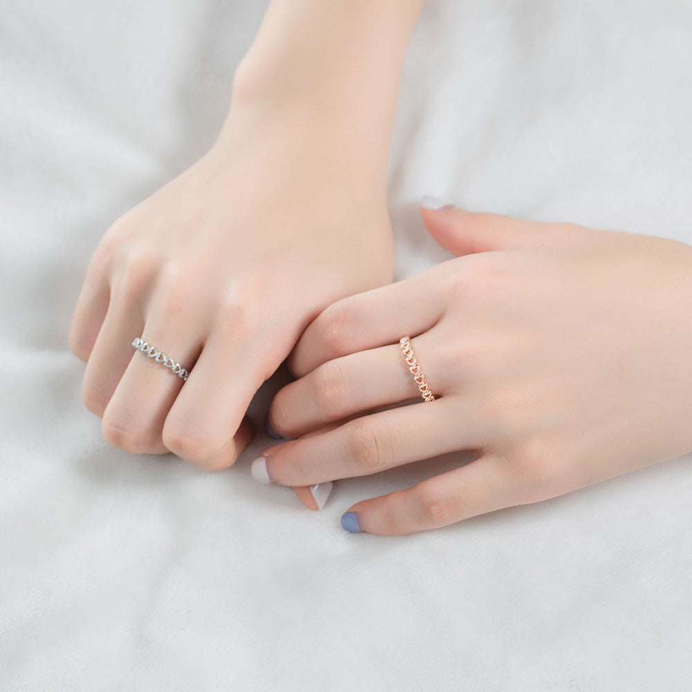 Heart Shaped Ring Set White Copper European Gift for Her