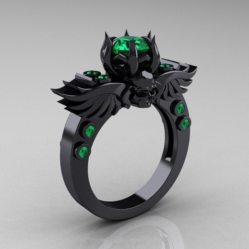 Gothic Skull Ring With Ruby Gemstones Sterling Silver Copper Jewelry For Women Statement Fashion Accessory Wedding