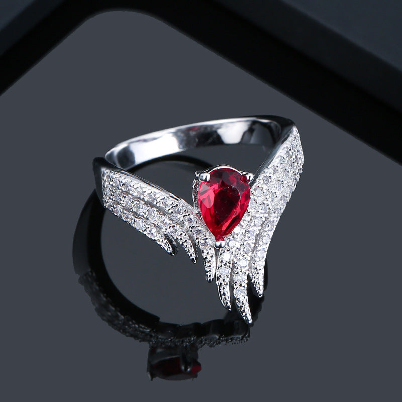 Personalized Wing Ring Zircon White Gold Inlay for Women