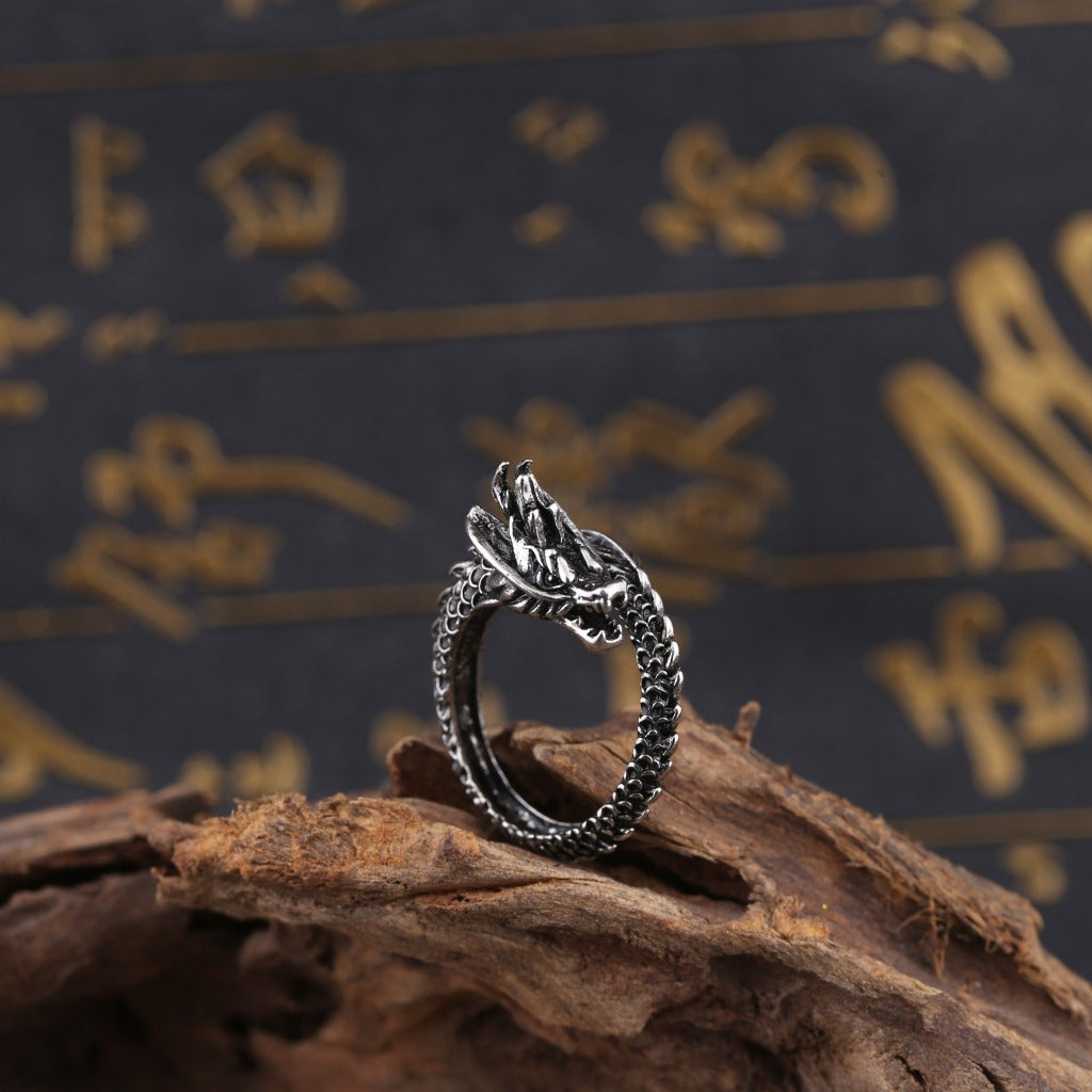 Vintage Dragon Ring For Men Alloy Geometric Open Style Unisex Painted Detail Ring Durable Finish For Shine Now