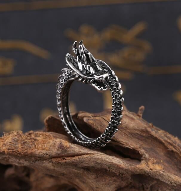 Mens Titanium Steel Ring Adjustable Open Design Retro Korean Zodiac Animal Alloy Inlaid Artificial GemstonesX