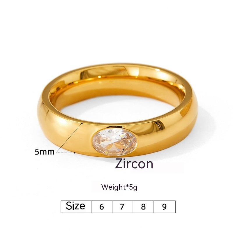 Womens Zircon Inlaid Ring Stainless Steel Electroplated