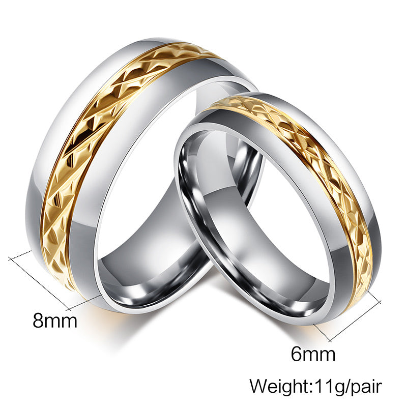 Titanium Steel Gold Plated Couple Ring Geometric Design For Couples Electroplate Jewelry Gift Ready For Lovers