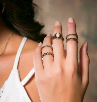 Women Ring Set Vintage Turquoise Mosaic Stackable Jewelry Bohemian Inspired Alloy Plated Gemstone Fashion Jewelry