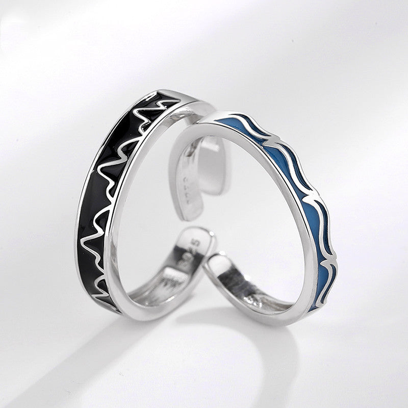 Adjustable Silver Couple Rings For Him And Her Geometry Design Electroplated Anniversary Engagement Jewelry Gift Ready