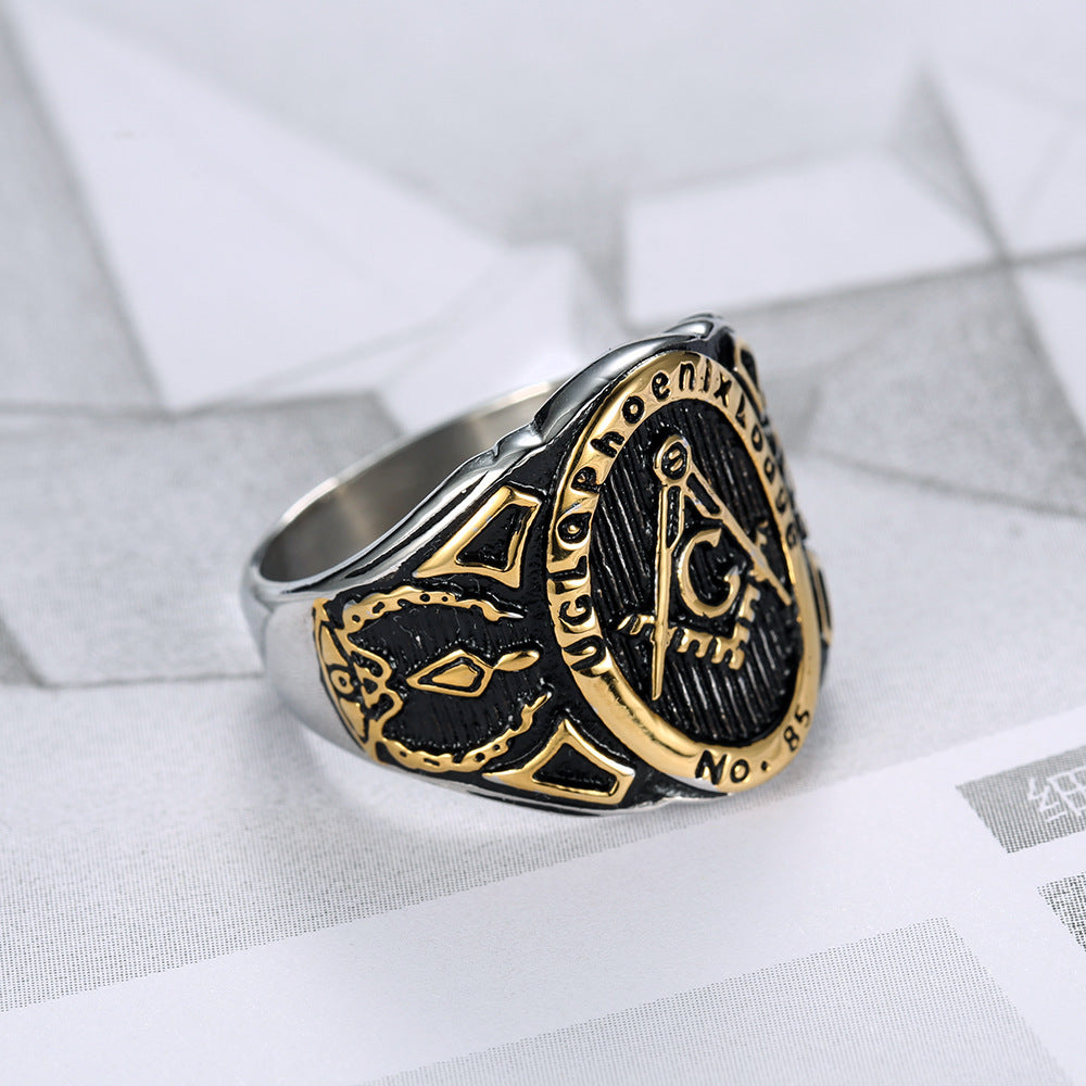 Stainless Steel Vintage Ring Freemasonry Text Letters Numbers Design Unisex Gothic Symbolic Jewelry For Festivals Gift