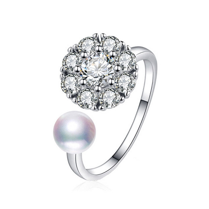 Sterling Silver Rotating Pearl Ring With Pearl 7 To 8mm Size For Elegant Wear With Fine Finish And Safe Builds