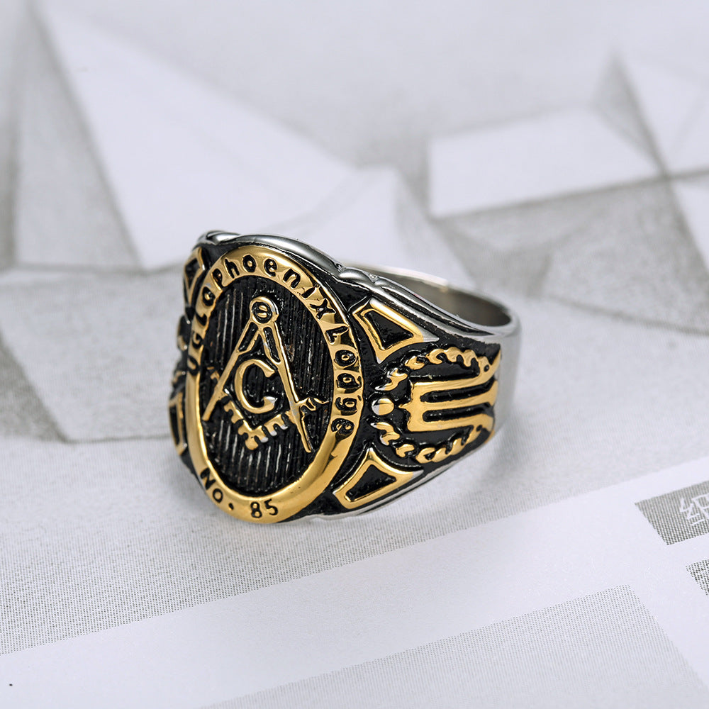 Stainless Steel Vintage Ring Freemasonry Text Letters Numbers Design Unisex Gothic Symbolic Jewelry For Festivals Gift