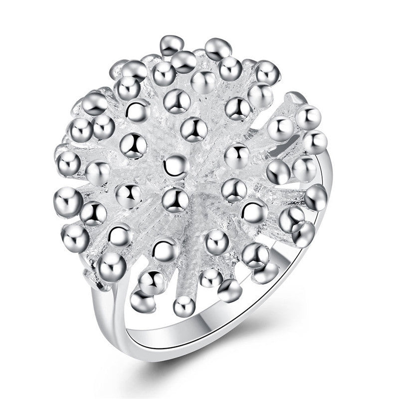 Womens Fireworks Shape Ring 925 Silver Plated Copper Eco Friendly Material Unique Design Fashion Jewelry Ring Gift