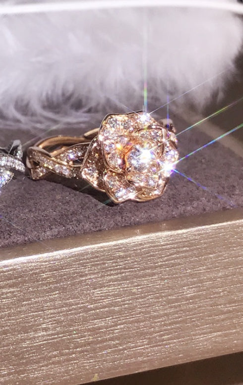 Rose Gold Plated 18K Simulated Diamond Ring For Women Classic Wedding Jewelry CopperBaseMosaic Style With Gems