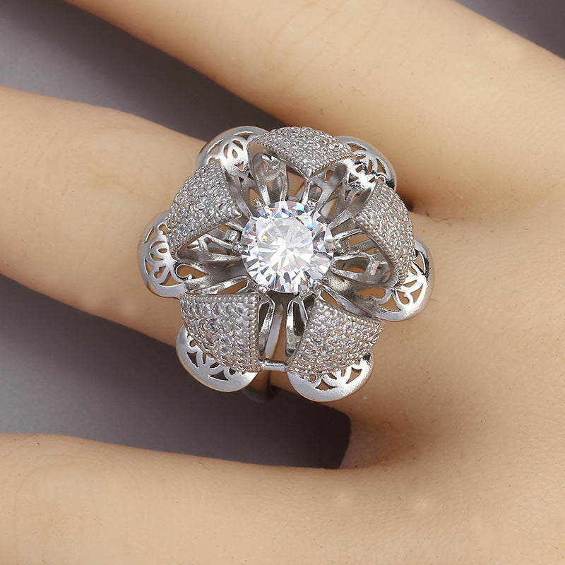 Womens Stainless Steel Rose Ring Adjustable Plant Design Wide Band For Parties Gift Anniversary Great Gift For All