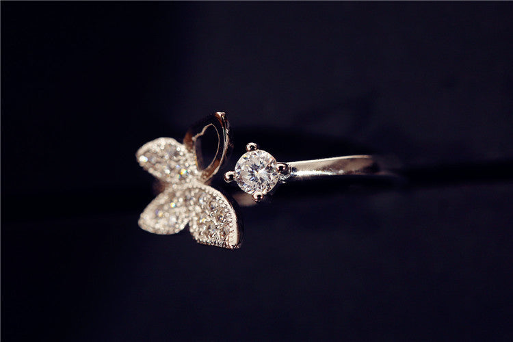 Sterling Silver Butterfly Ring With Diamond Accents Adjustable 925 Silver Women Jewelry Gift For Her Everyday Accessory