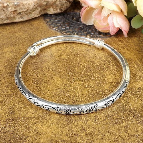 Unisex Aluminum Alloy Cuff Bracelet Hand Carved Seedling Design Electroplated Ethnic Bangle Individually Packed