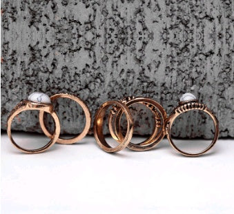 Women Ring Set Vintage Turquoise Mosaic Stackable Jewelry Bohemian Inspired Alloy Plated Gemstone Fashion Jewelry