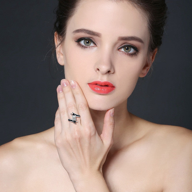 Womens Sterling Silver 925 Ring Geometric Design European Style Jewelry Gift Birthday Wedding Zircon Ring Pack