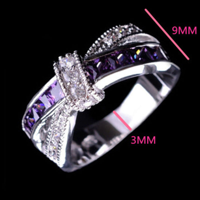 Electroplated Geometric Metal Ring With Amethyst Accents And Diamond Detailing European Style Single Packed In