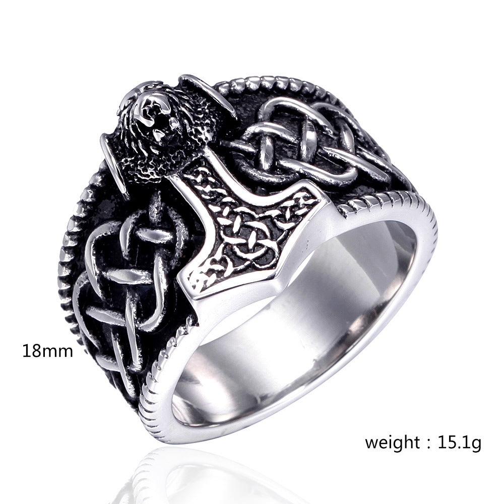Stainless Steel Thors Hammer Ring Handmade Geometric Norse Viking Jewelry For Men And Women Nordic Style Rings