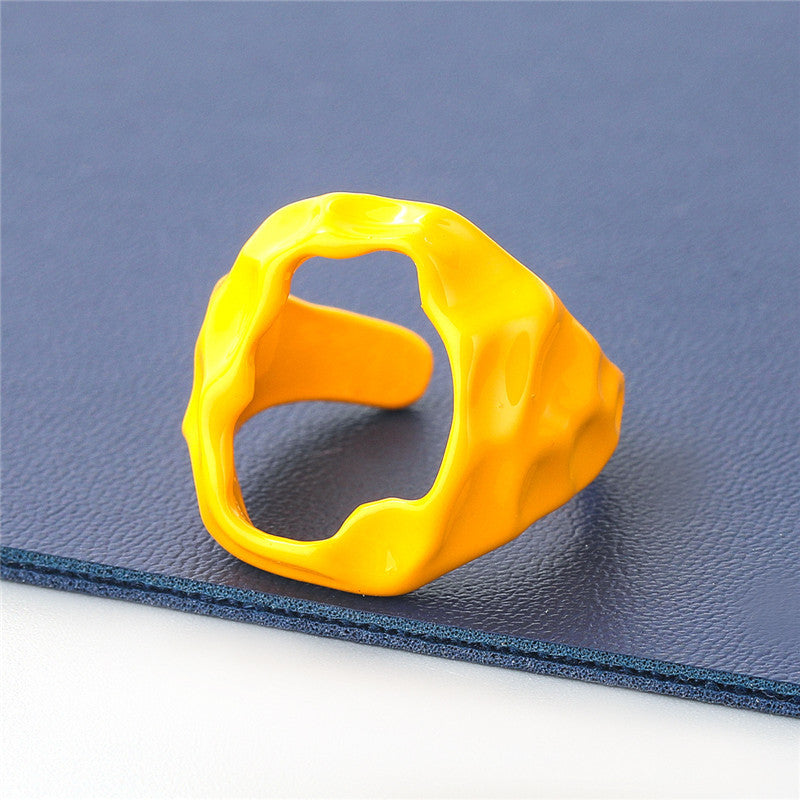 Womens Geometric Dripping Oil Alloy Ring European and American Design Fashion Jewelry for Girls Trendy Statement Ring