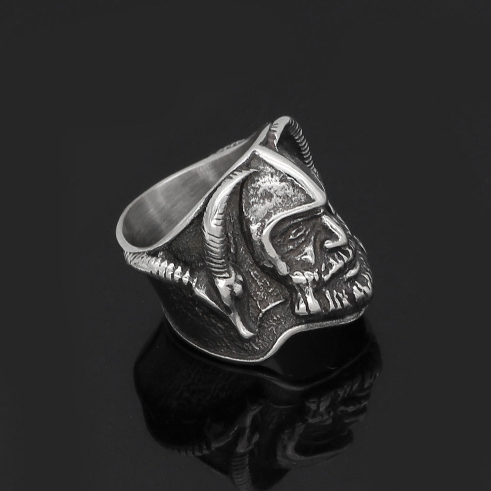 Mens Viking Sheep Head Ring Stainless Steel Geometric Band Jewelry Gift For Men European American Style Trendy