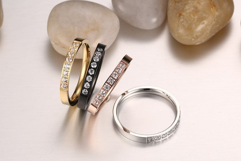 Womens Stainless Steel Zircon Ring 3MM Dainty Stackable Band Elegant Durable Everyday Jewelry Gift For You All