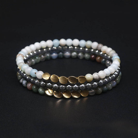 Matte Bronze Indian Agate Beads Unisex Bracelet Gift