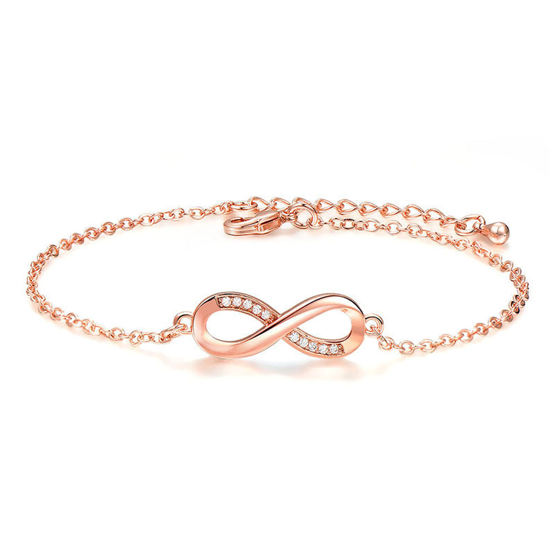 Elegant Crystal Zircon Bracelet With 8 Shaped Design Rose Gold Finish Adjustable Length Copper Bracelet Please