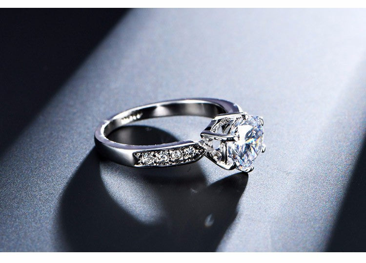 Six Claw Diamond Ring Gold or Silver Color Prong Setting With Sizes 5 6 7 8 9 10 For Elegant Everyday Wear Shine