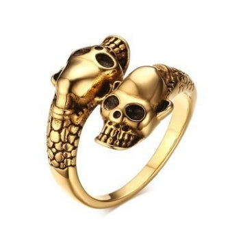 Mens Stainless Steel Skull Ring Korean Inlaid Gemstone Semi Precious Stone Casting Ring Silver Gold Artificial