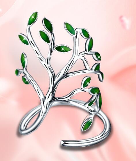 Sterling Silver Leaf Ring Vintage Forest Design Nature Inspired Jewelry For Women Unique 925 Silver Ring With Hand Drop