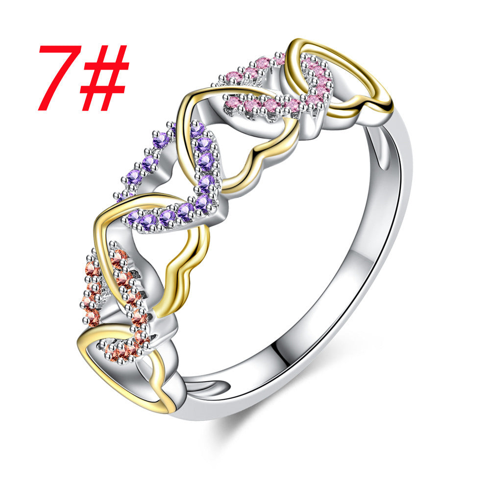 Copper Heart Inlay Ring For Couples Micro Geometry Korean Styling Electroplated Gift Wedding For Men And Women