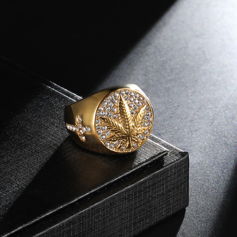Hemp leaf stainless steel ring