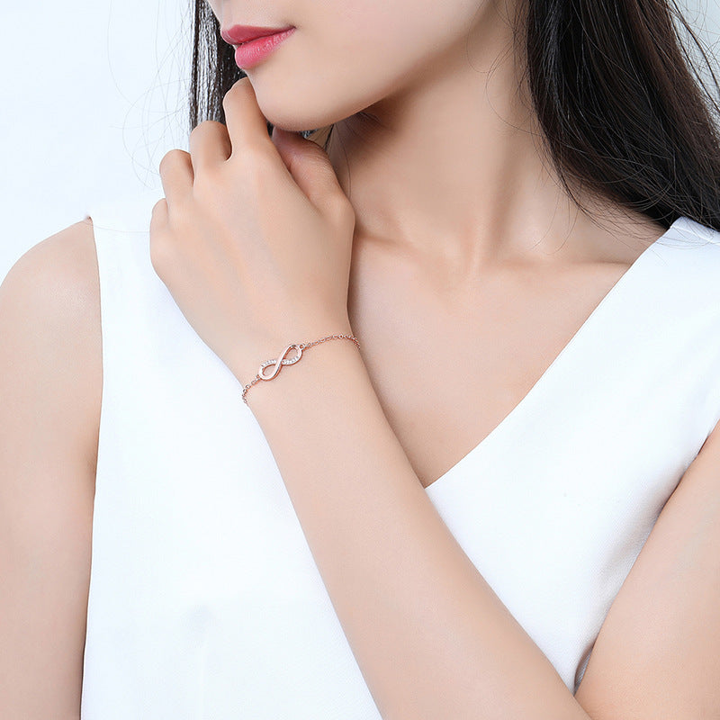 Elegant Crystal Zircon Bracelet With 8 Shaped Design Rose Gold Finish Adjustable Length Copper Bracelet Please