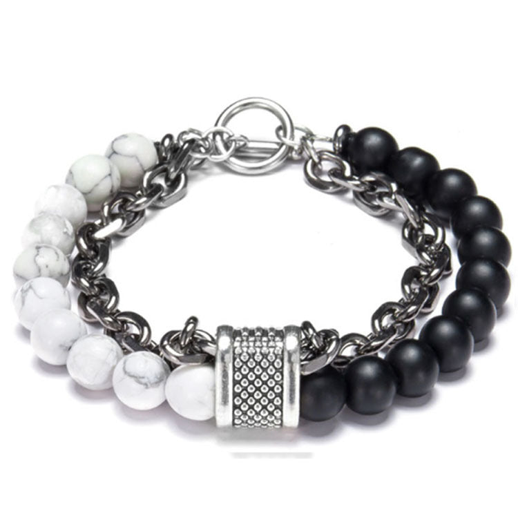 Mens Bracelet Geometric Frosted Map StoneCrystal Alloy Stainless Steel Iron Chain Fashion Jewelry Gift For Him