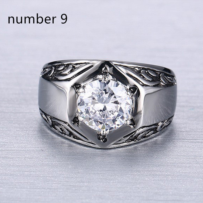 Mens Stainless Steel Ring With Zircon Stone Trendy Hip Hop Ring Vintage Geometry Jewelry For Everyday Wear Now