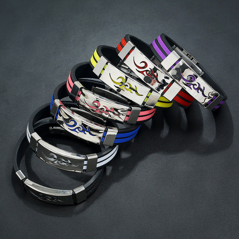 Unisex Silicone Stainless Steel Bracelet Adjustable Geometric Wristband Buckle Colorful Fashion Accessory Everyday Wear