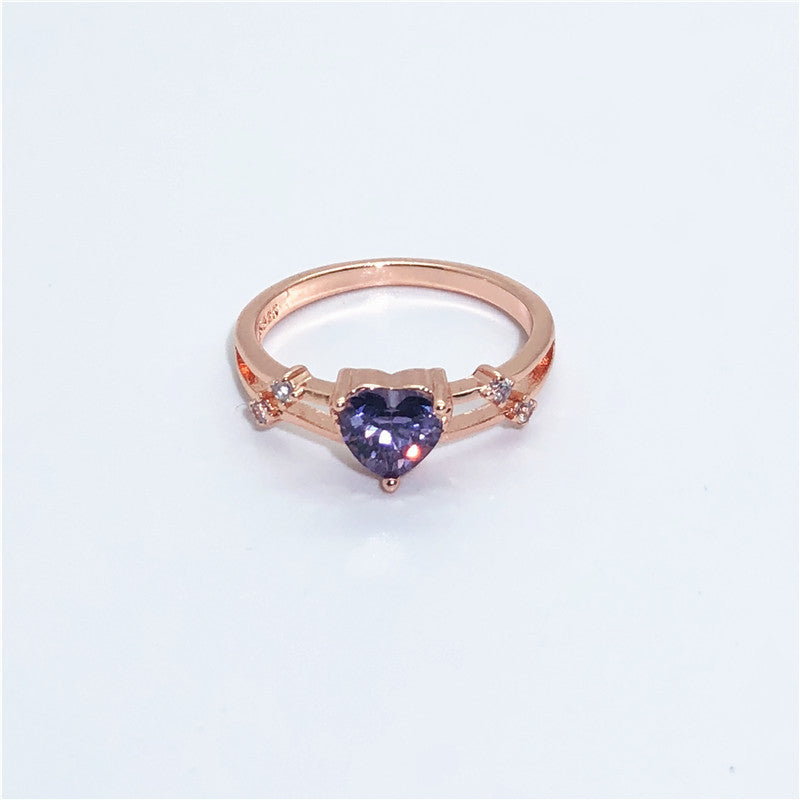 Womens Heart Ring Purple Zircon 14k Plated Copper Ring European American Fashion Jewelry Inlaid Heart Ring Gift For Her