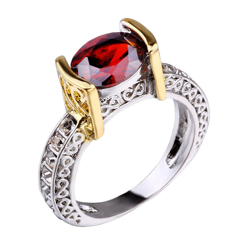 Women Imitation Ruby Ring 18K Gold Plated Crown Two Tone Alloy Gemstone Fashion Jewelry Gift For Her Gift Idea