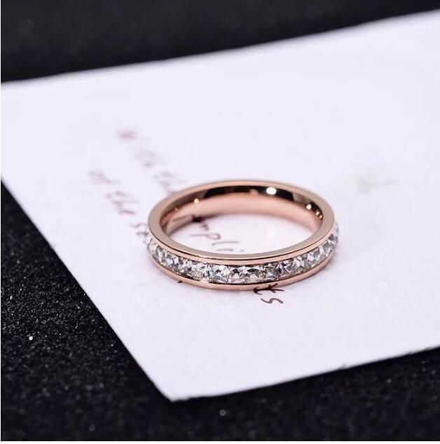 Titanium Steel Ring Single Row Diamond Ring For Women And Girls European American Minimalist Ring Steel Or Rose Gold