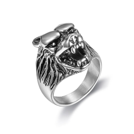 Animal Zodiac Wolf Head Ring Titanium Steel Electroplated Statement Ring Biker Ring Men's Ring Fashion Jewelry Gift for Him Animal Theme Ring