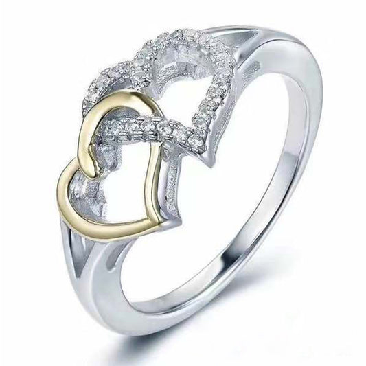 Womens Elegant Heart Shape Ring Plated Metal Inlay Gemstone Jewelry For Everyday Occasions Long Lasting Luster