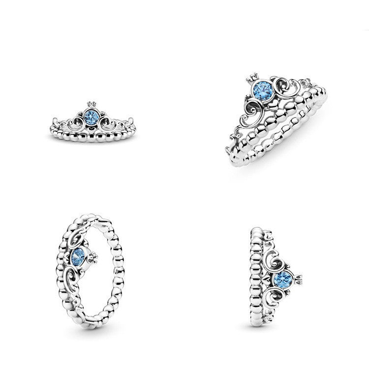 Women Sterling Silver Ring with Diamond Crown Setting for Anniversary Fashions All Match Winter Style Timeless