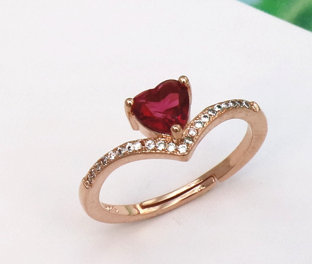 Heart Cut Red Garnet Ring With Copper Band Platinum Inlay