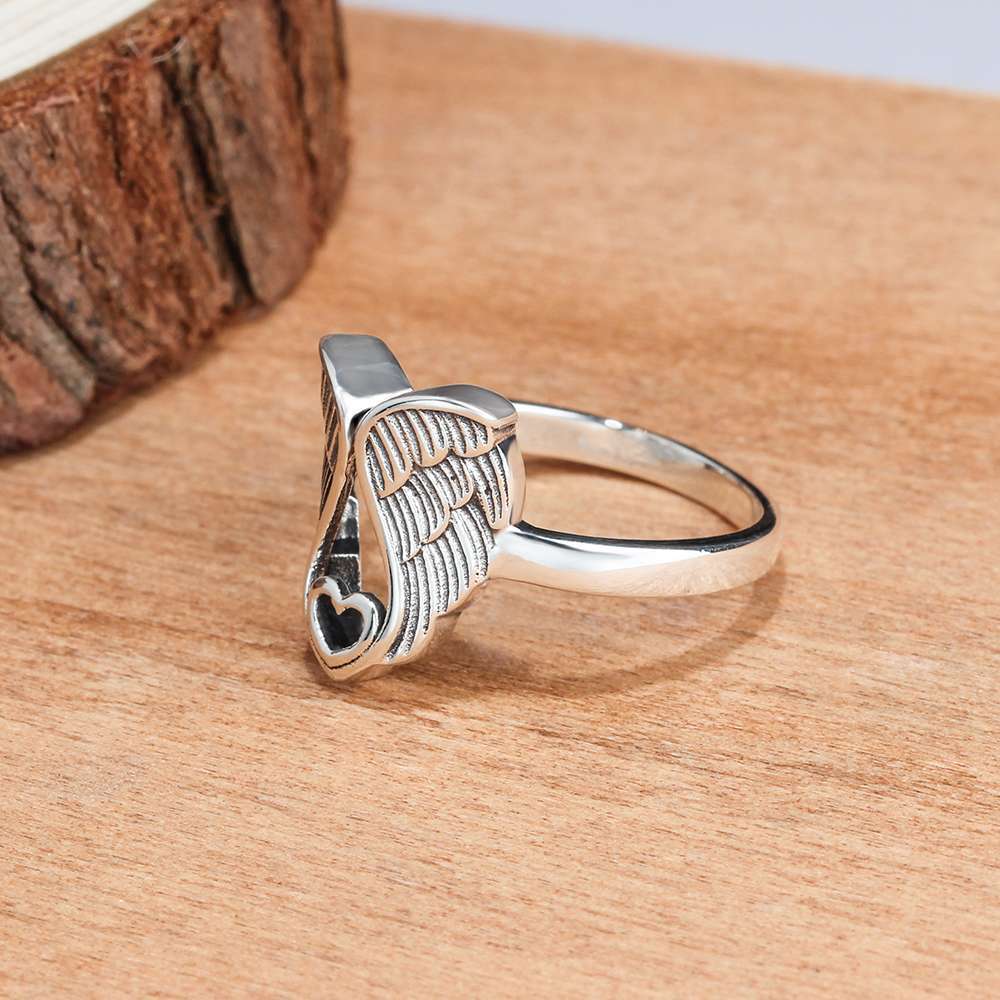 Womens Angel Wings Ring Vintage Geometric Alloy Silver Electroplated Finish Individually Packaged Gifts For Her