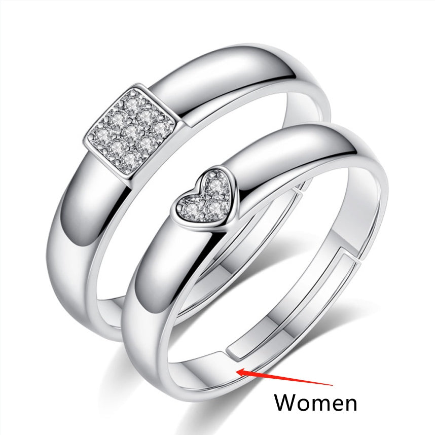 Couple Rings 925 Sterling Silver Heart Shaped Matching Bands European Design Gemstone Inlay Anniversary Couple