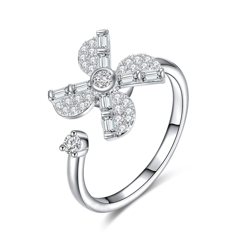 Rotating Fidget Ring Zircon Inlaid Geometric Spinner Jewelry Copper Plated Durable For Stress Relief Smooth Spin Action