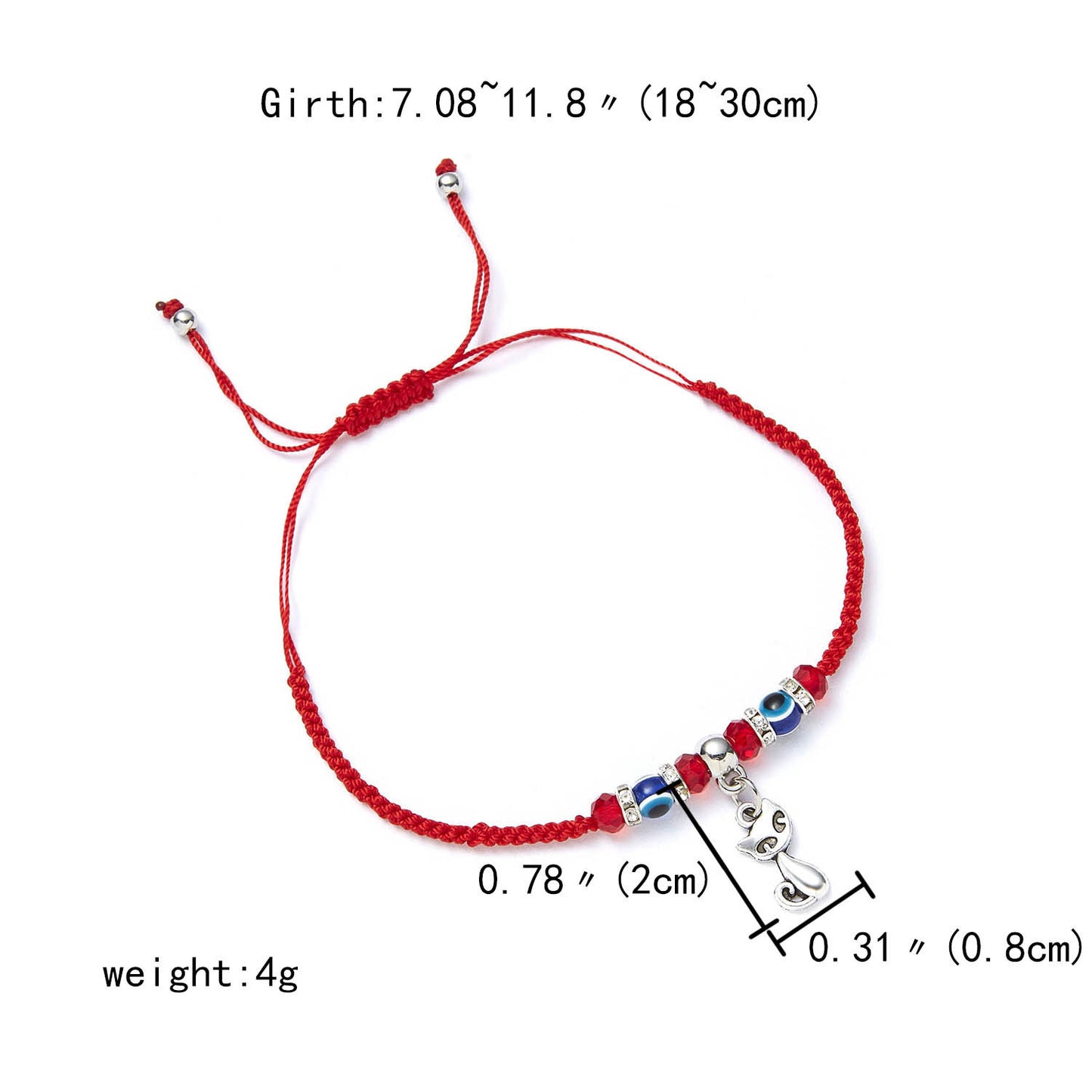 Women's Red Rope Braided Bracelet With Rhinestone Pendant Adjustable Beaded Bangle Fashion Accessory For Women