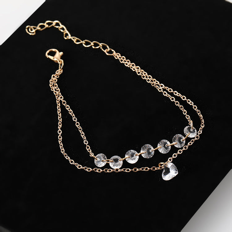 Womens Double Heart Bracelet Alloy Diamond Accent Heart Shaped Charm Bracelet Individually Packed Jewelry Gift