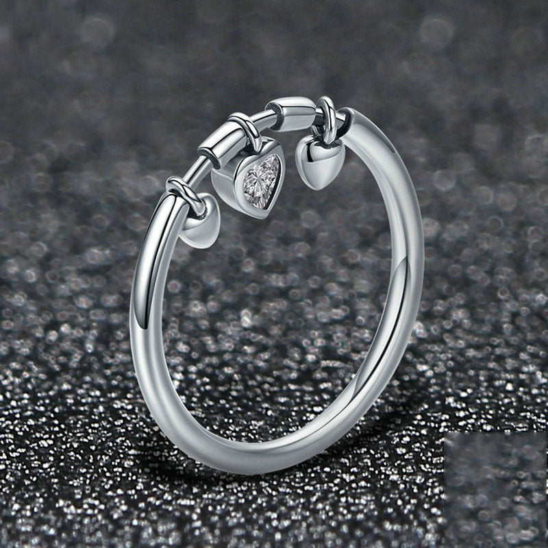 Womens Heart Shaped Silver Ring Korean Fashion Ring Individually Packed Ring Birthday Gift Elegant Heart Rings