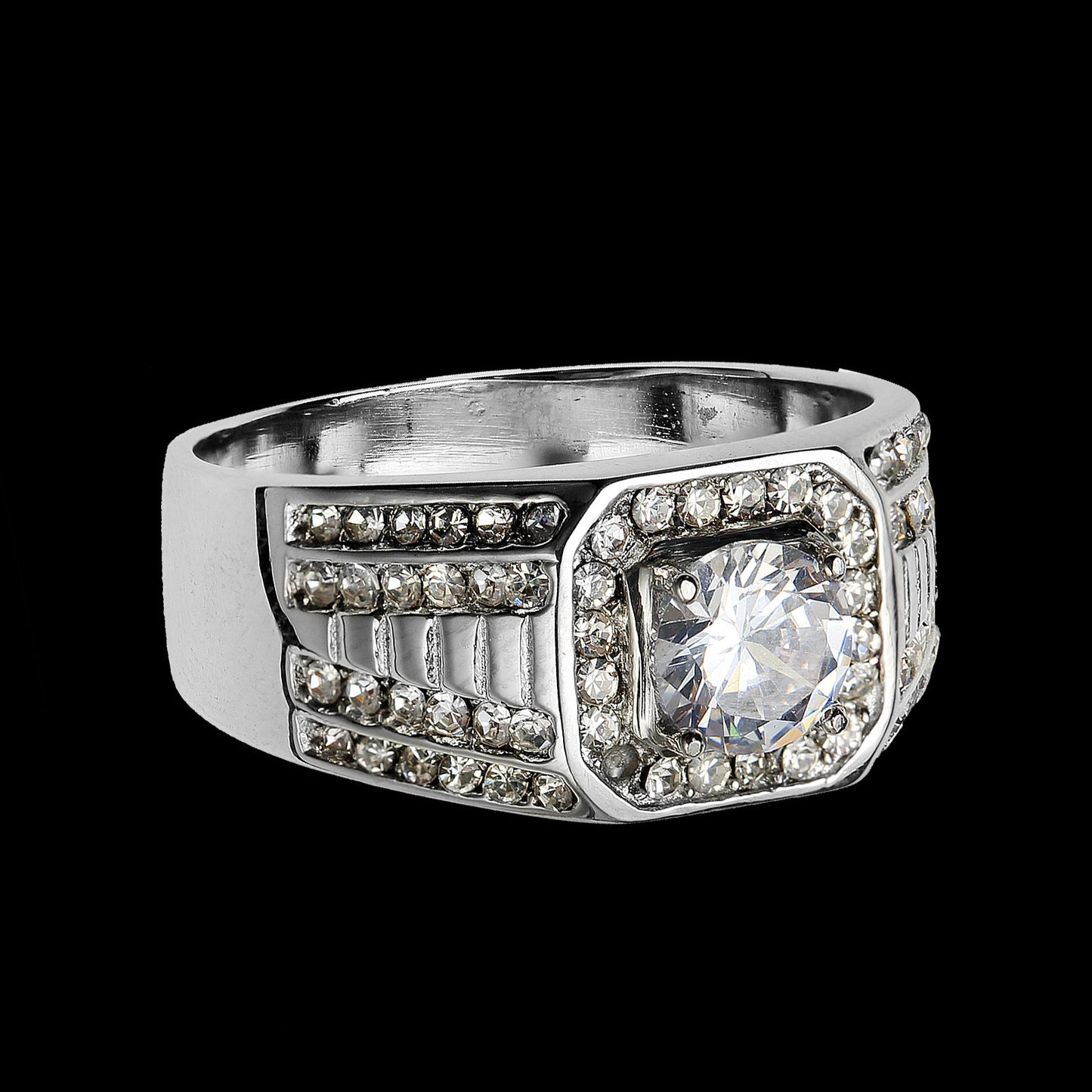 Unisex Stainless Steel Geometric Ring With Rhinestones